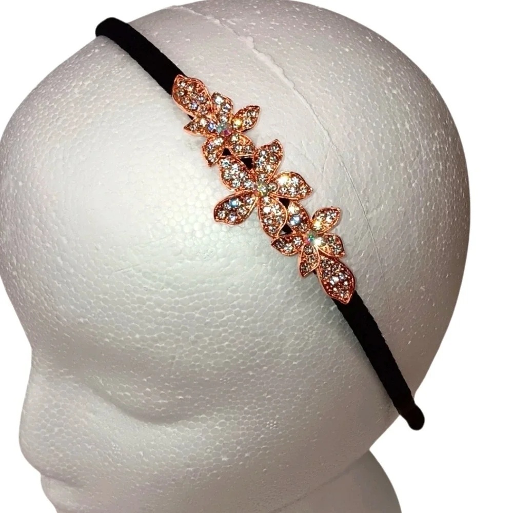 Sparkly Rhinestone Floral Headband Bridal Wedding Guest Glam Fairycore Boho Chic